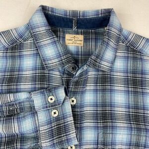 Tommy Bahama Jeans Mens Large Blue Plaid Long Sleeve Cotton Button Down Shirt